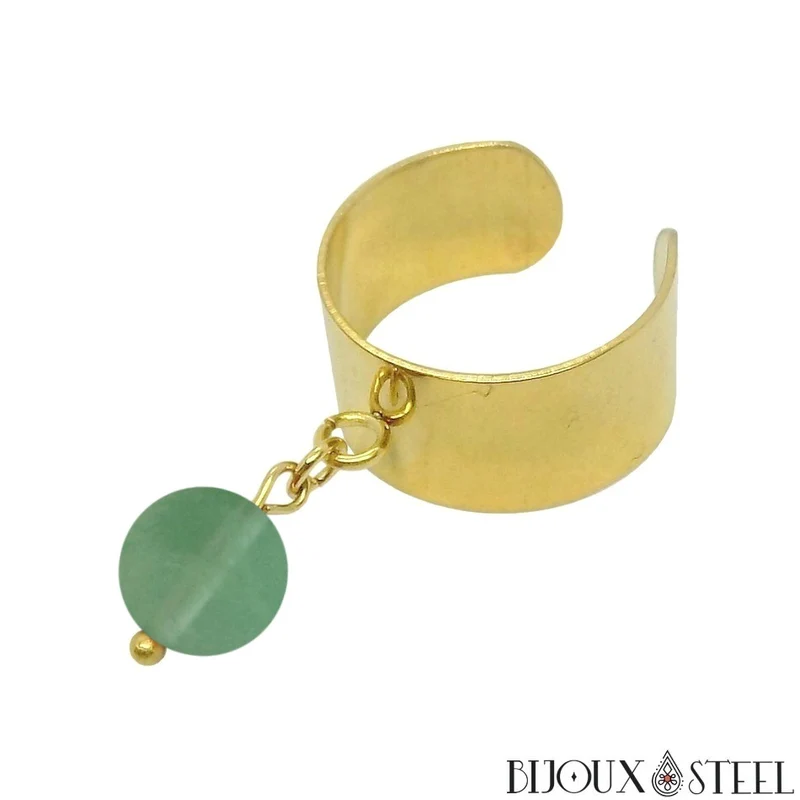 Bague large ajustable à perle de fluorite verte