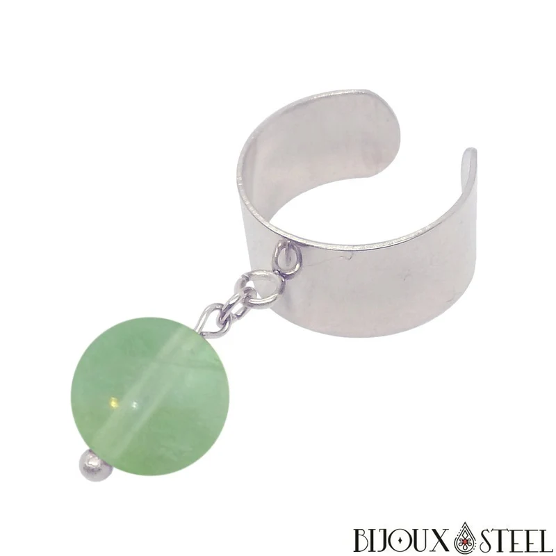 Bague large ajustable à perle de fluorite verte