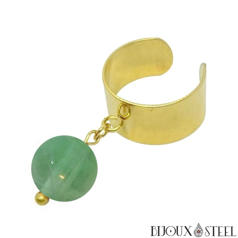 Bague large ajustable à perle de fluorite verte