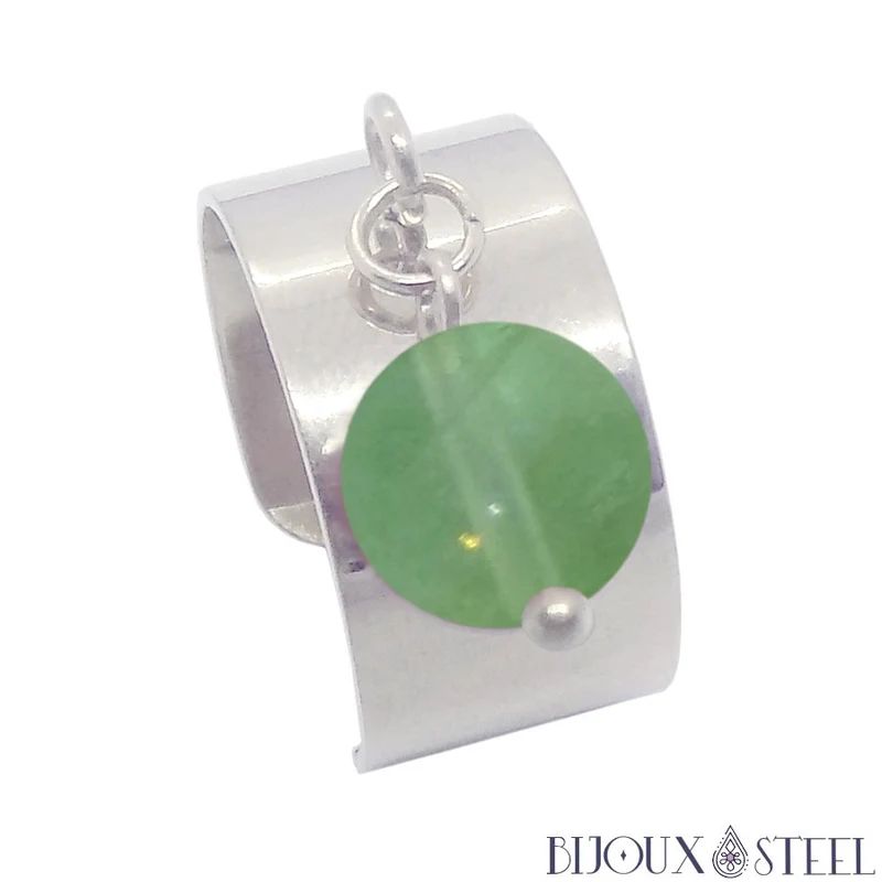 Bague large ajustable à perle de fluorite verte