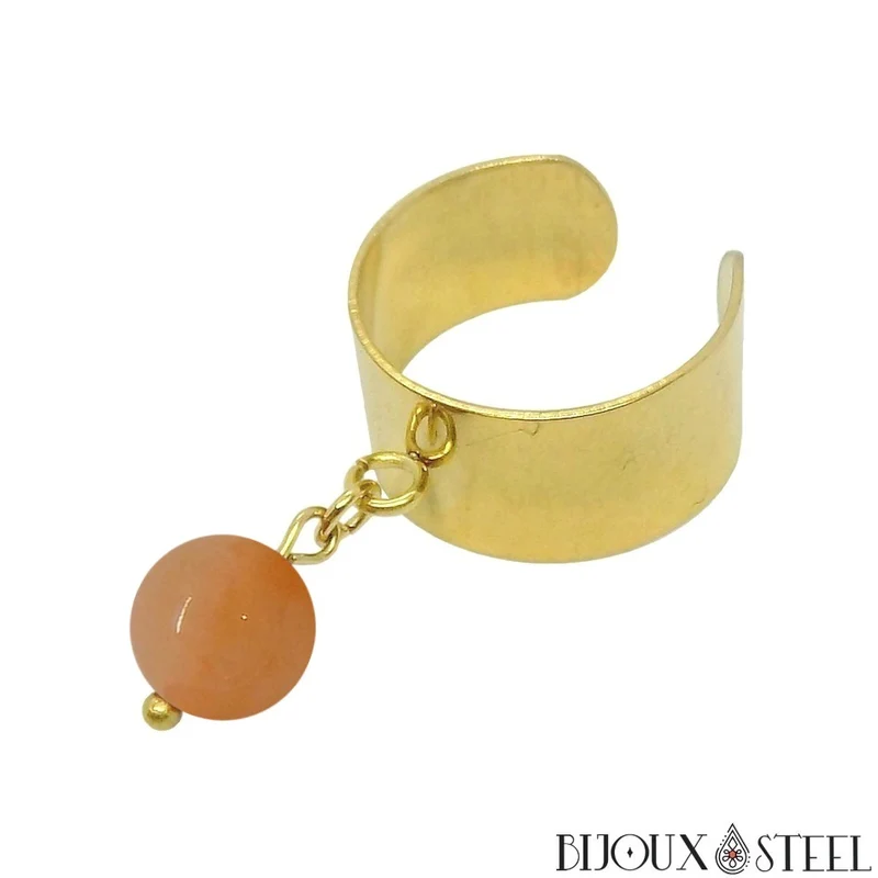 Bague large ajustable à perle d'aventurine orange