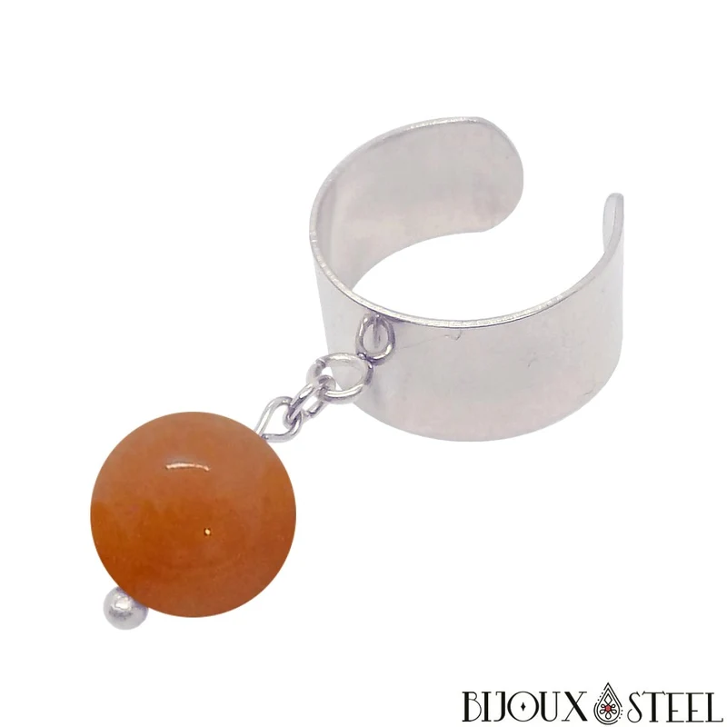 Bague large ajustable à perle d'aventurine orange