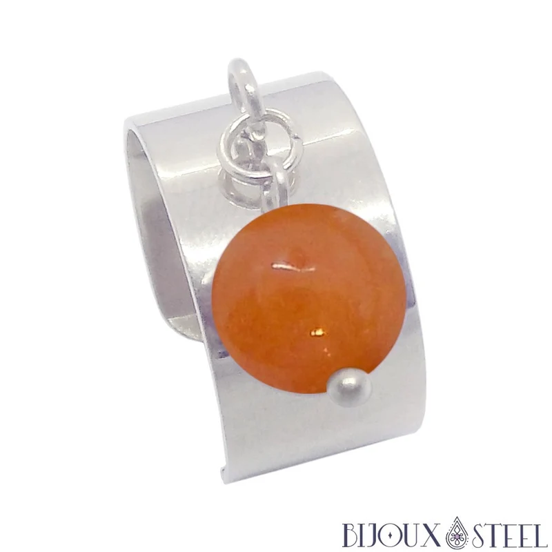 Bague large ajustable à perle d'aventurine orange
