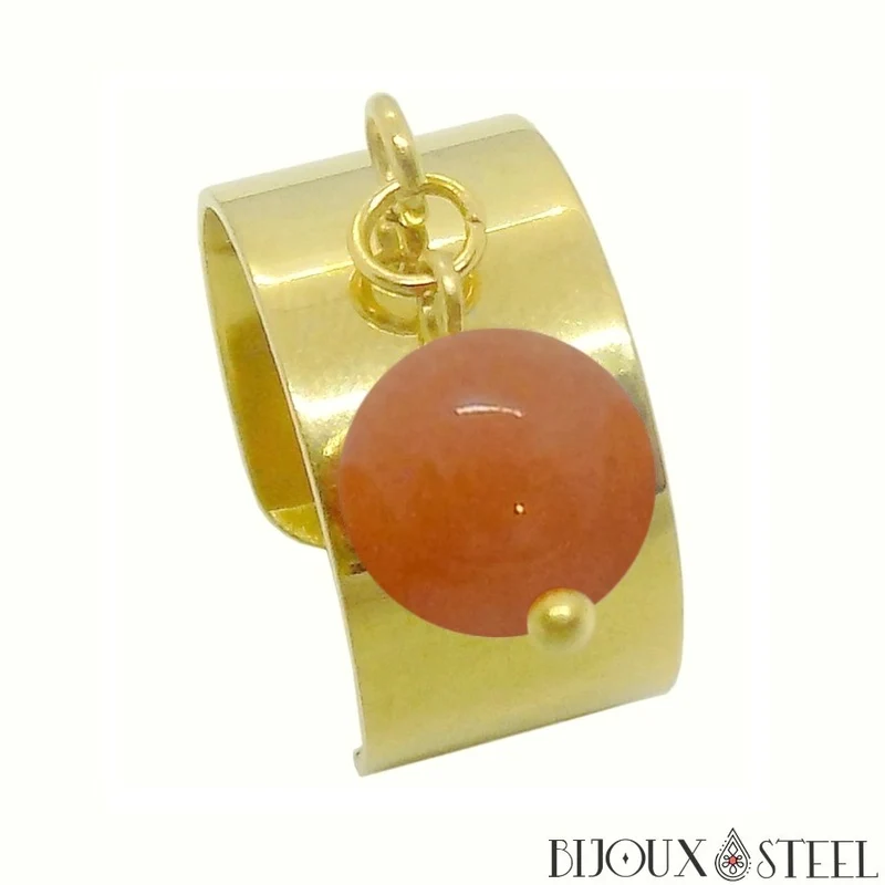 Bague large ajustable à perle d'aventurine orange