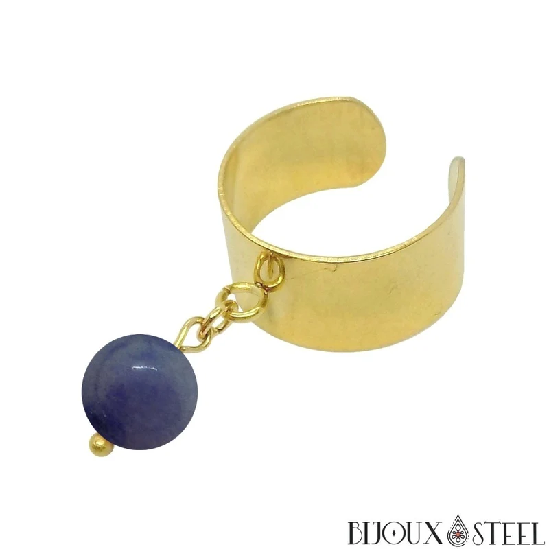Bague large ajustable à perle d'aventurine bleue