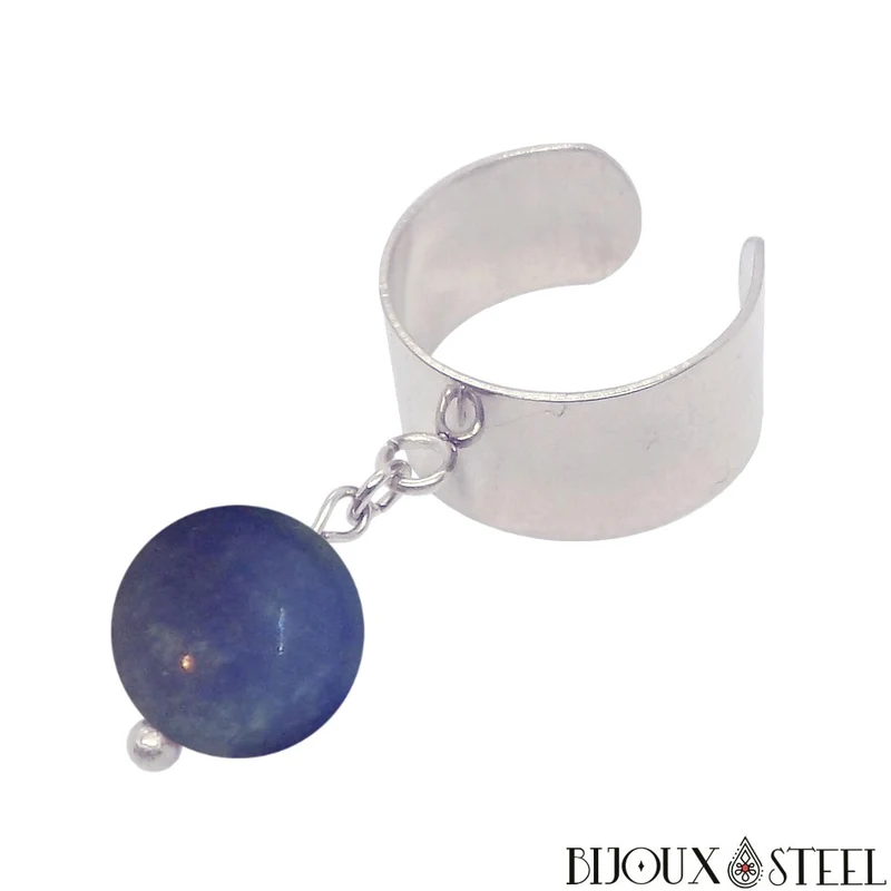 Bague large ajustable à perle d'aventurine bleue