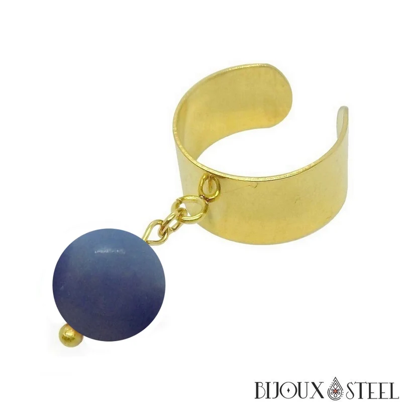 Bague large ajustable à perle d'aventurine bleue