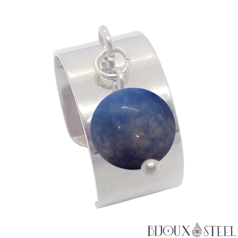 Bague large ajustable à perle d'aventurine bleue