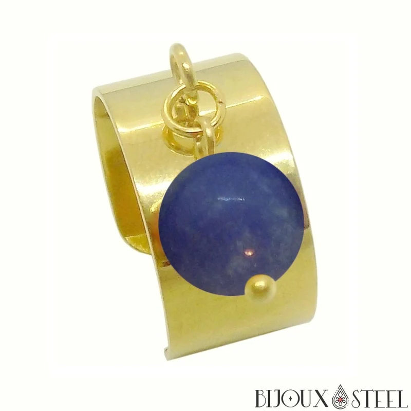 Bague large ajustable à perle d'aventurine bleue