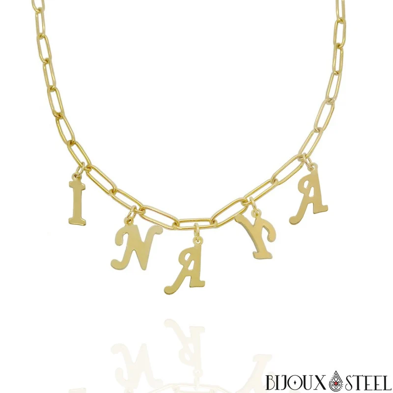 Collier trombone doré à prénom personnalisable en acier inoxydable