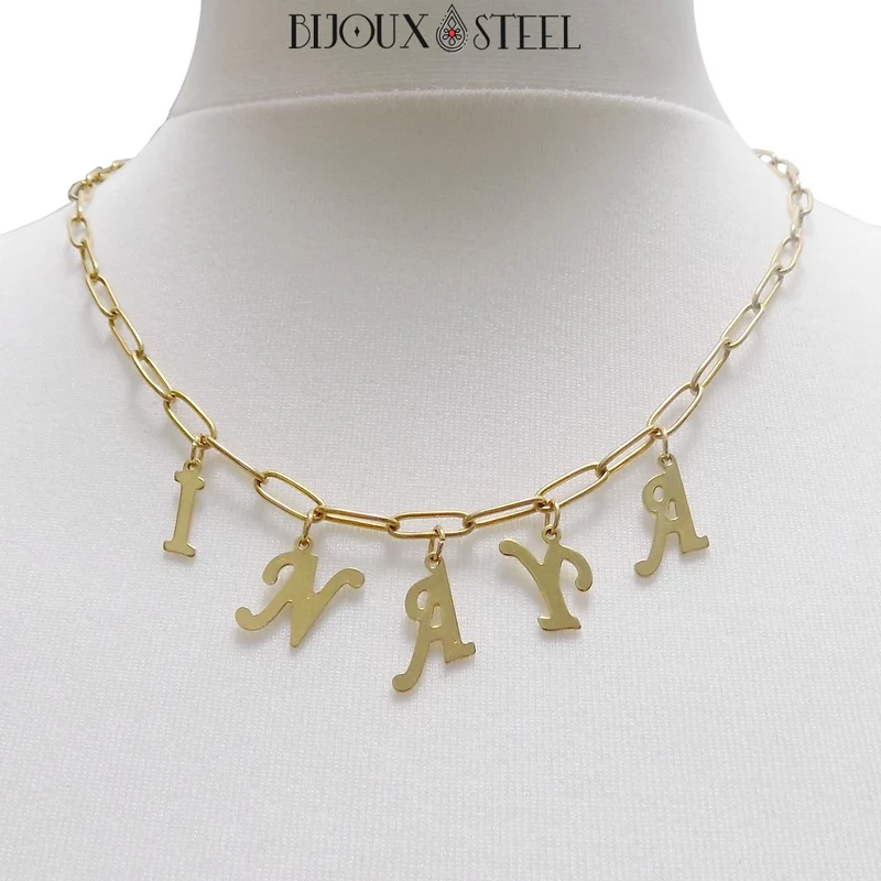 Collier trombone doré à prénom personnalisable en acier inoxydable