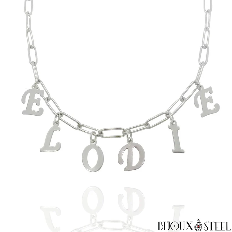 Collier trombone argenté à prénom personnalisable en acier inoxydable