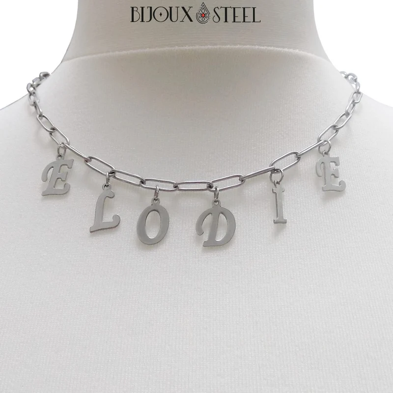 Collier trombone argenté à prénom personnalisable en acier inoxydable