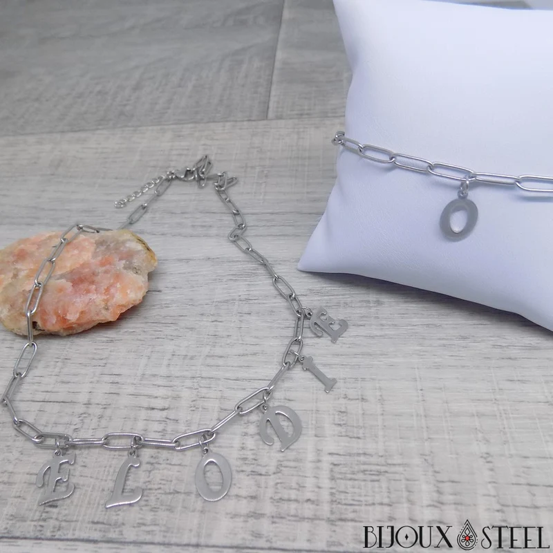 Collier trombone argenté à prénom personnalisable en acier inoxydable