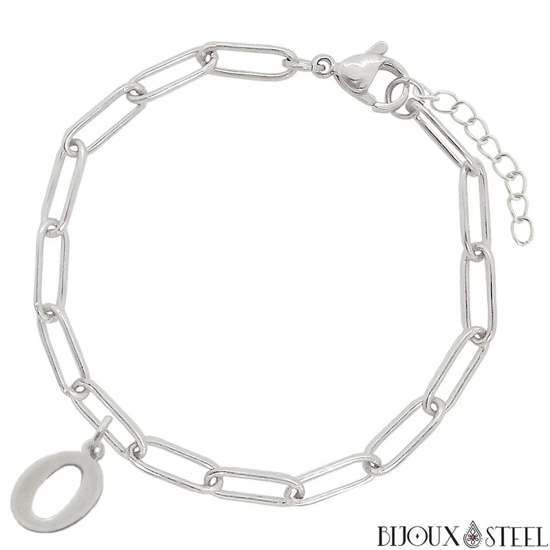 Bracelet lettre personnalisée sur chaîne trombone en acier inoxydable