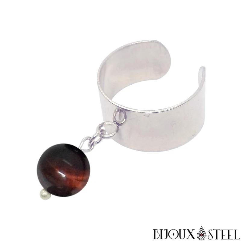Bague large ajustable à perle d'oeil de taureau