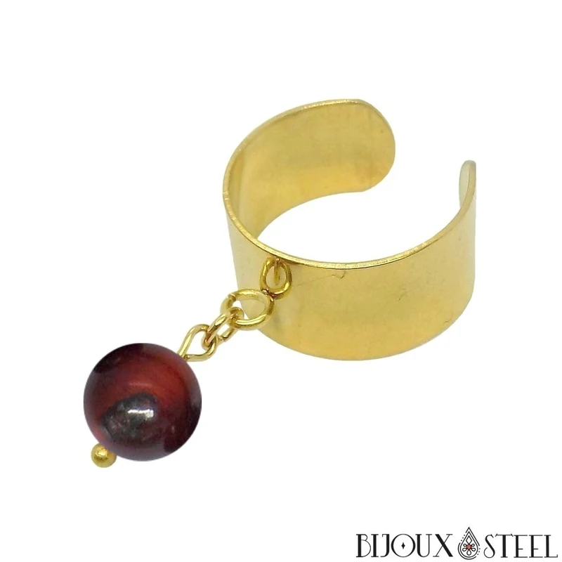 Bague large ajustable à perle d'oeil de taureau