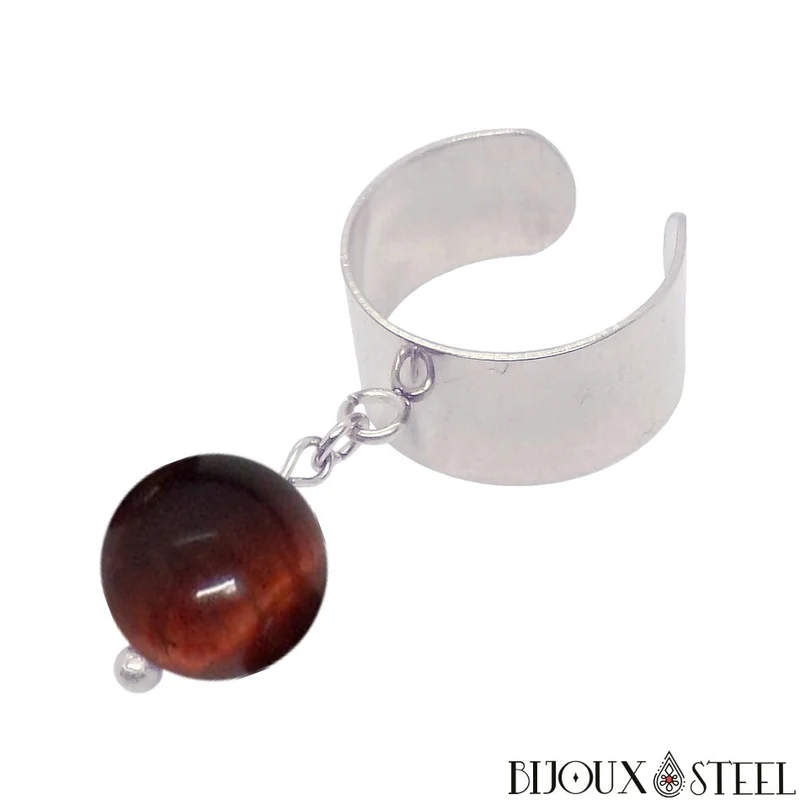 Bague large ajustable à perle d'oeil de taureau