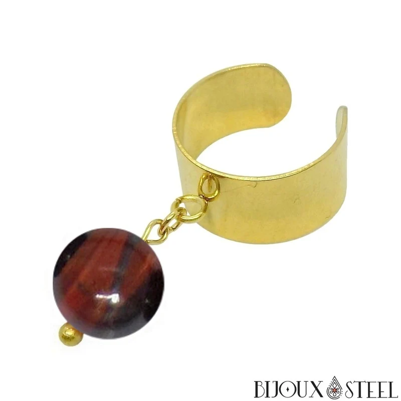Bague large ajustable à perle d'oeil de taureau