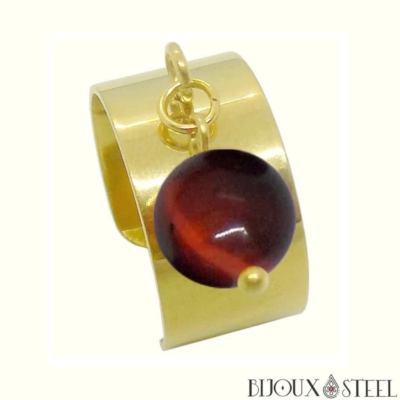 Bague large ajustable à perle d'oeil de taureau