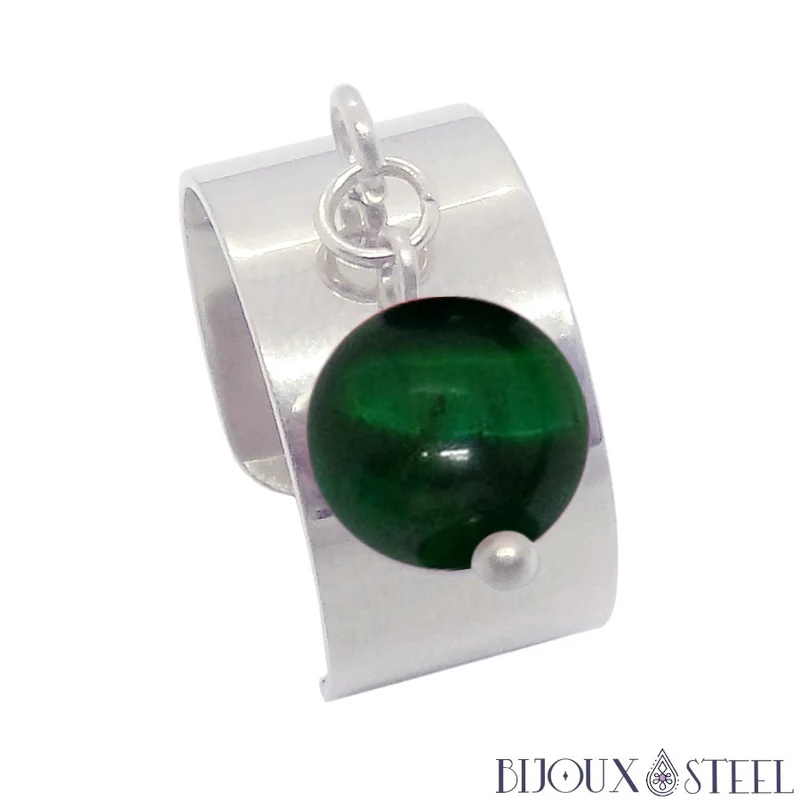 Bague large ajustable à perle d'oeil de tigre vert