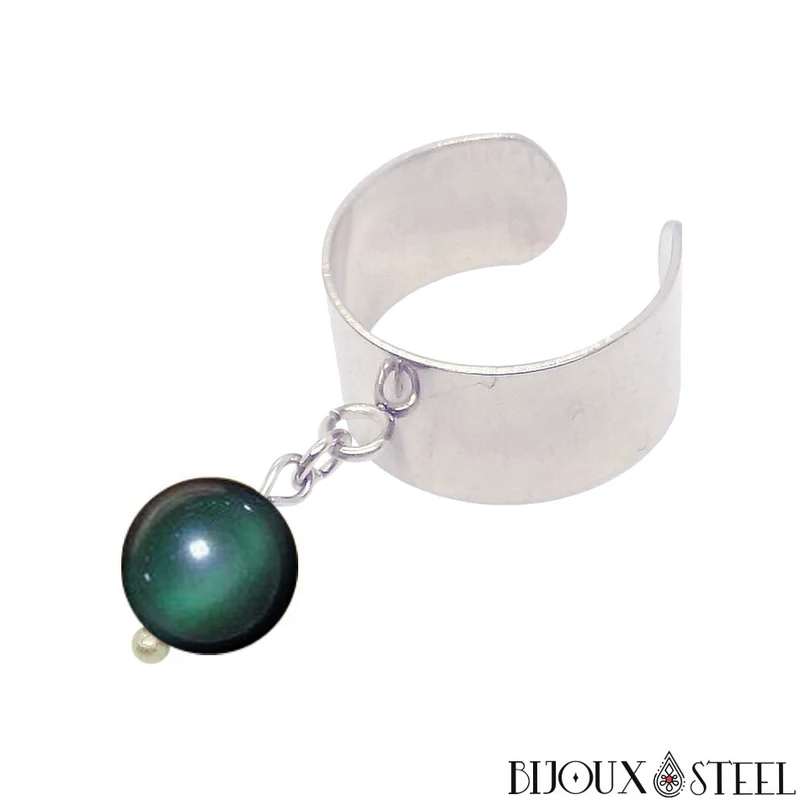 Bague large ajustable à perle d'obsidienne oeil céleste