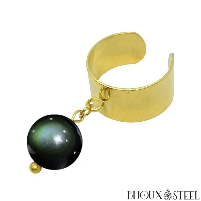 Bague large ajustable à perle d'obsidienne oeil céleste