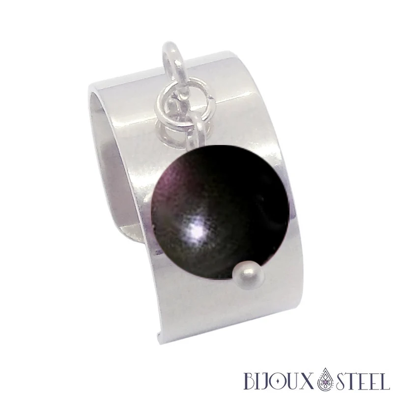 Bague large ajustable à perle d'obsidienne oeil céleste