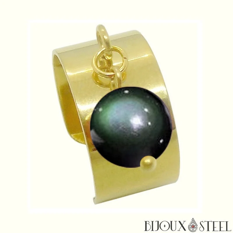 Bague large ajustable à perle d'obsidienne oeil céleste