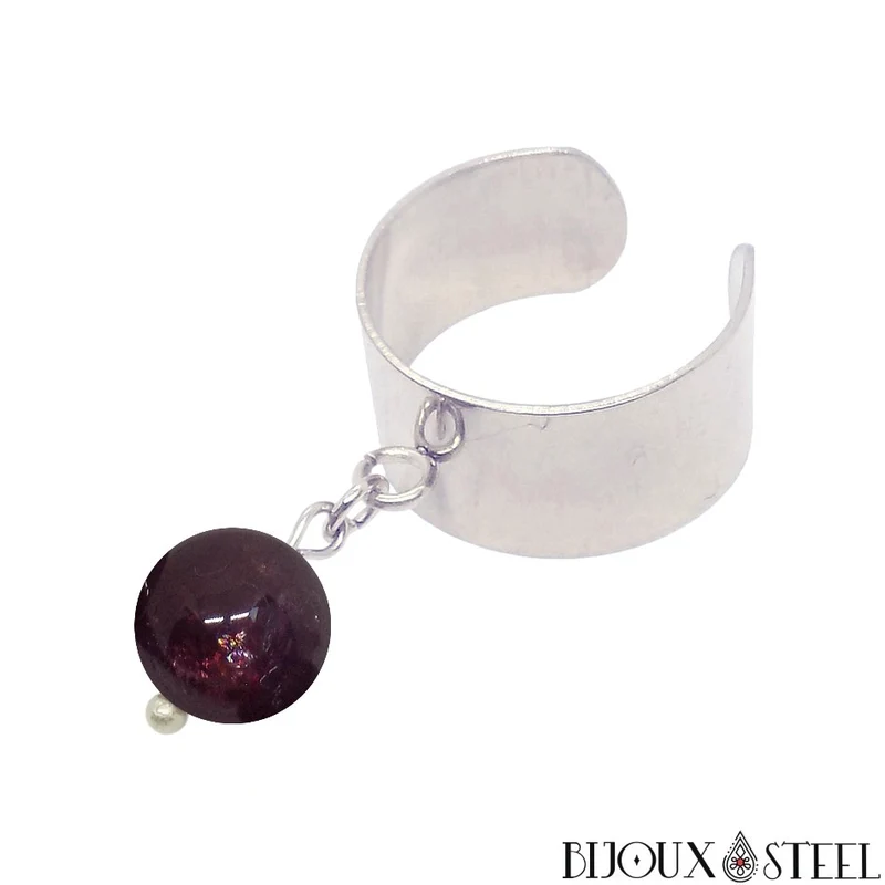 Bague large ajustable à perle de grenat