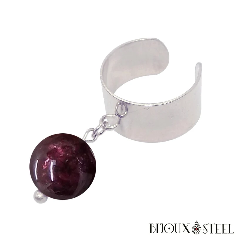 Bague large ajustable à perle de grenat
