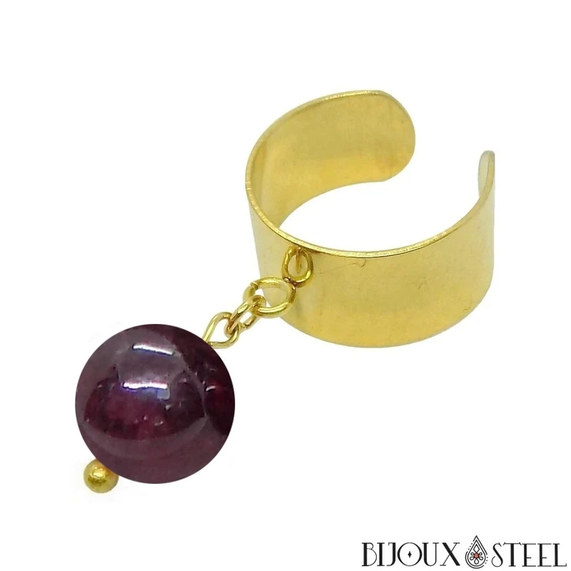 Bague large ajustable à perle de grenat