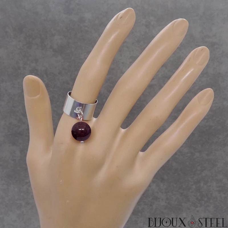 Bague large ajustable à perle de grenat