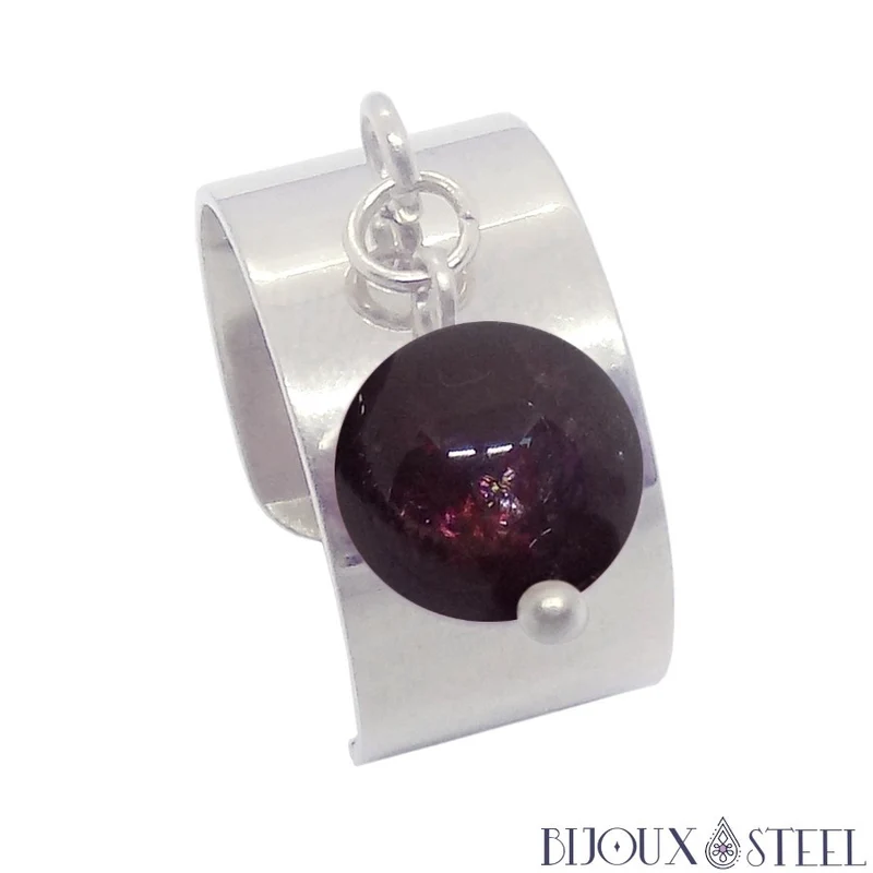 Bague large ajustable à perle de grenat
