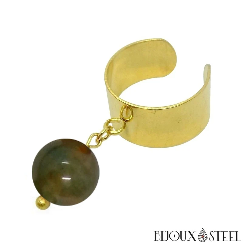 Bague large ajustable à perle d'agate indienne