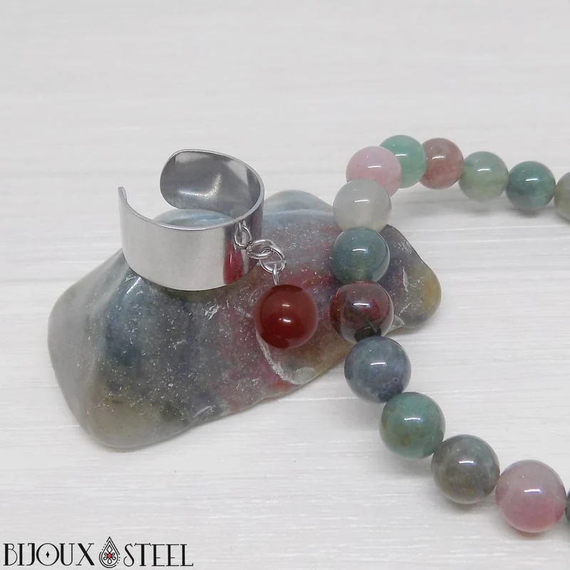Bague large ajustable à perle d'agate indienne