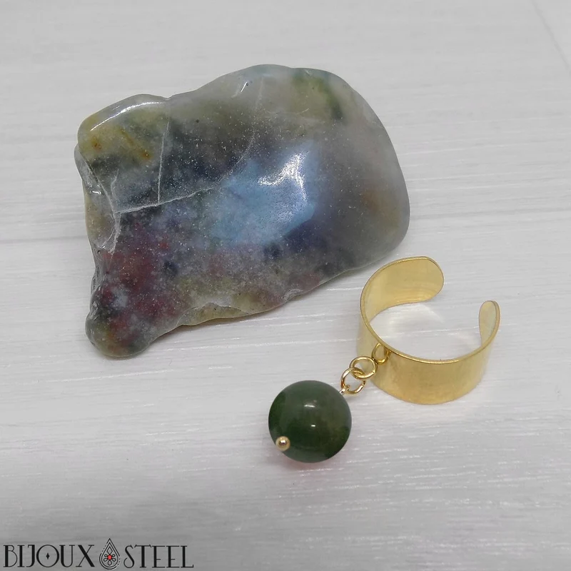 Bague large ajustable à perle d'agate indienne