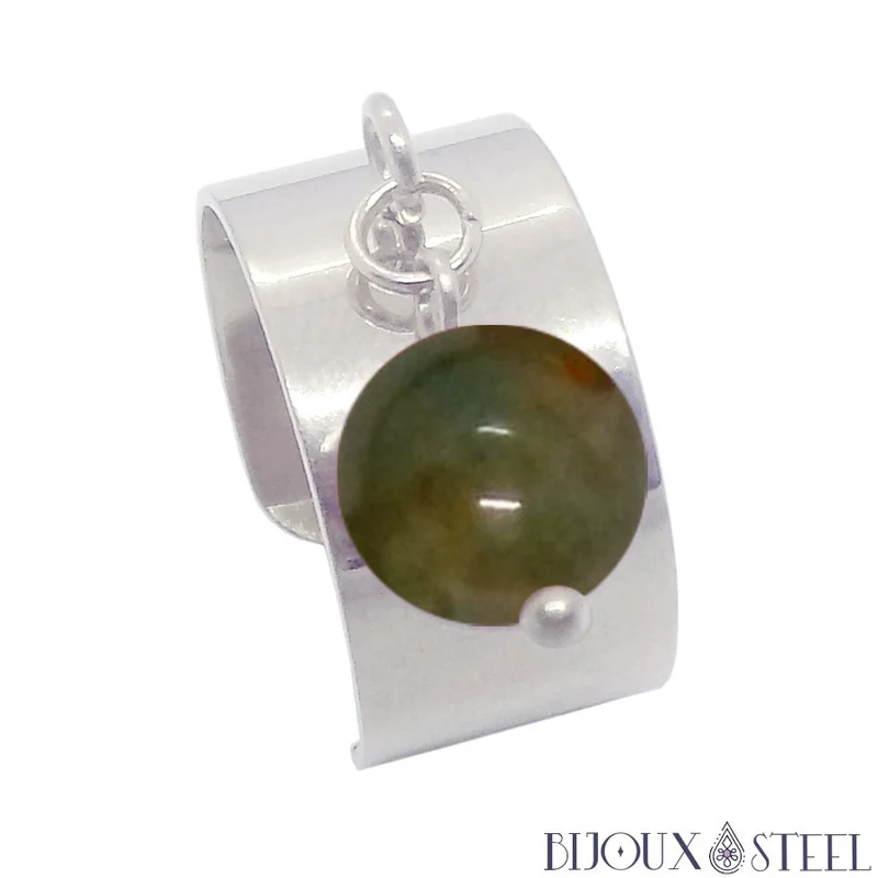 Bague large ajustable à perle d'agate indienne