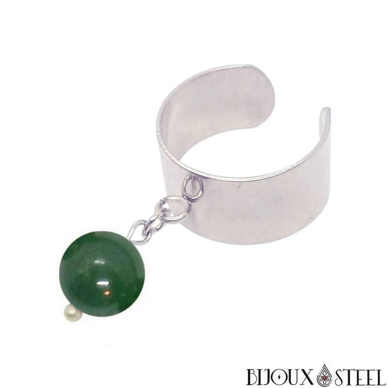 Bague large ajustable à perle d'agate mousse