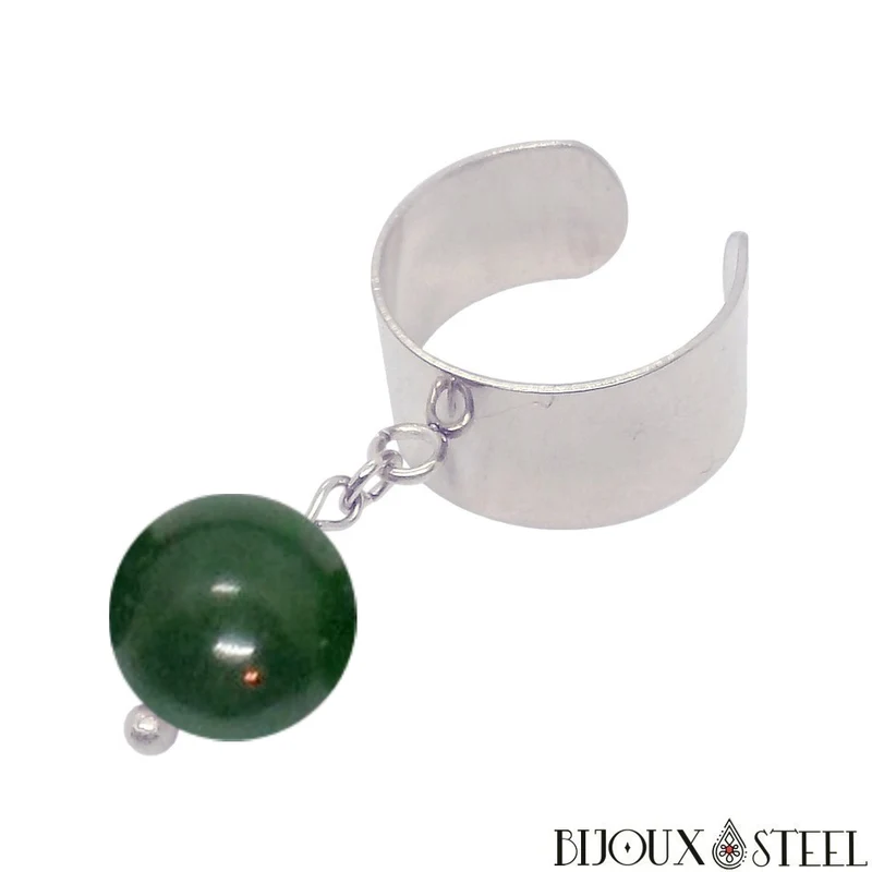 Bague large ajustable à perle d'agate mousse