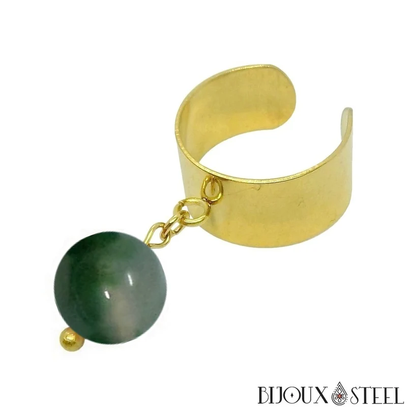 Bague large ajustable à perle d'agate mousse