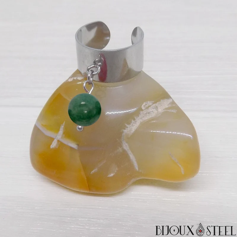 Bague large ajustable à perle d'agate mousse