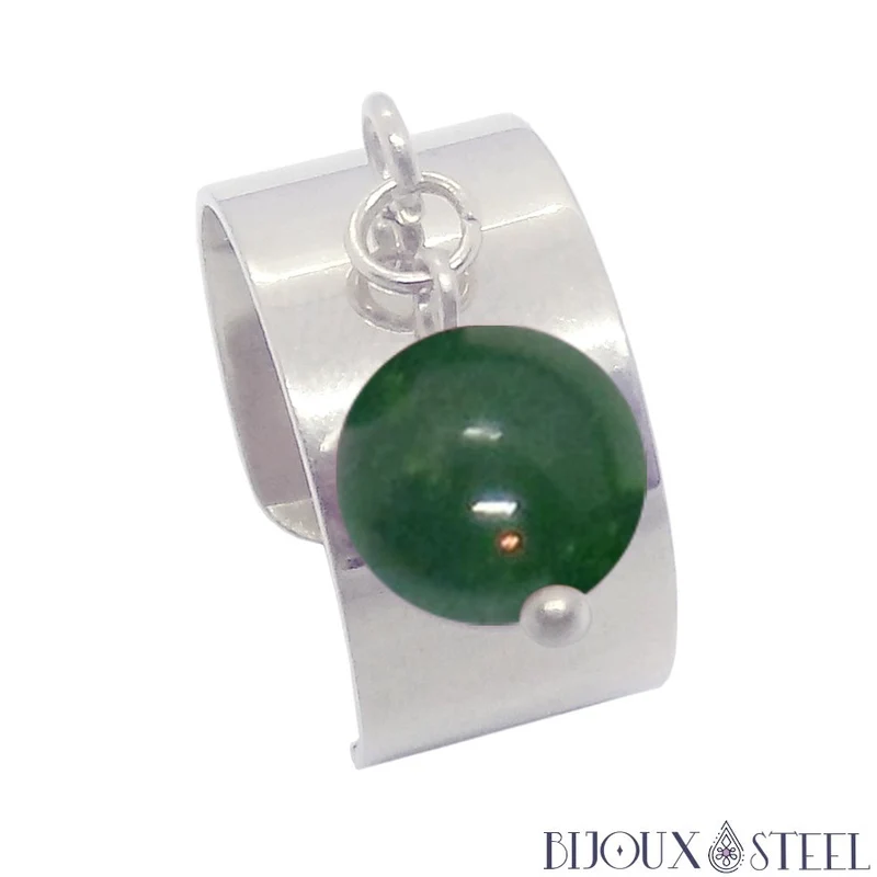 Bague large ajustable à perle d'agate mousse