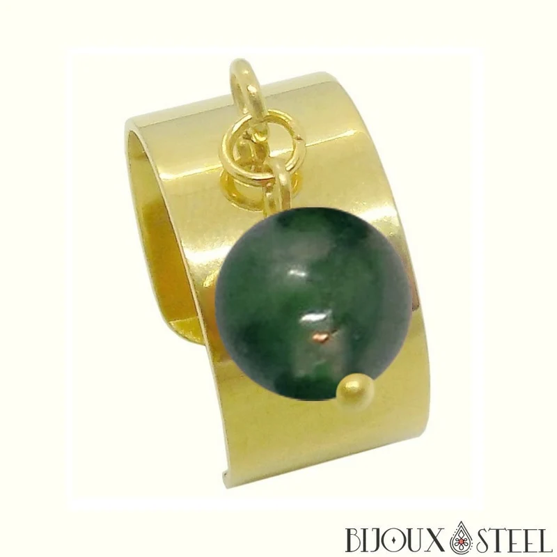 Bague large ajustable à perle d'agate mousse