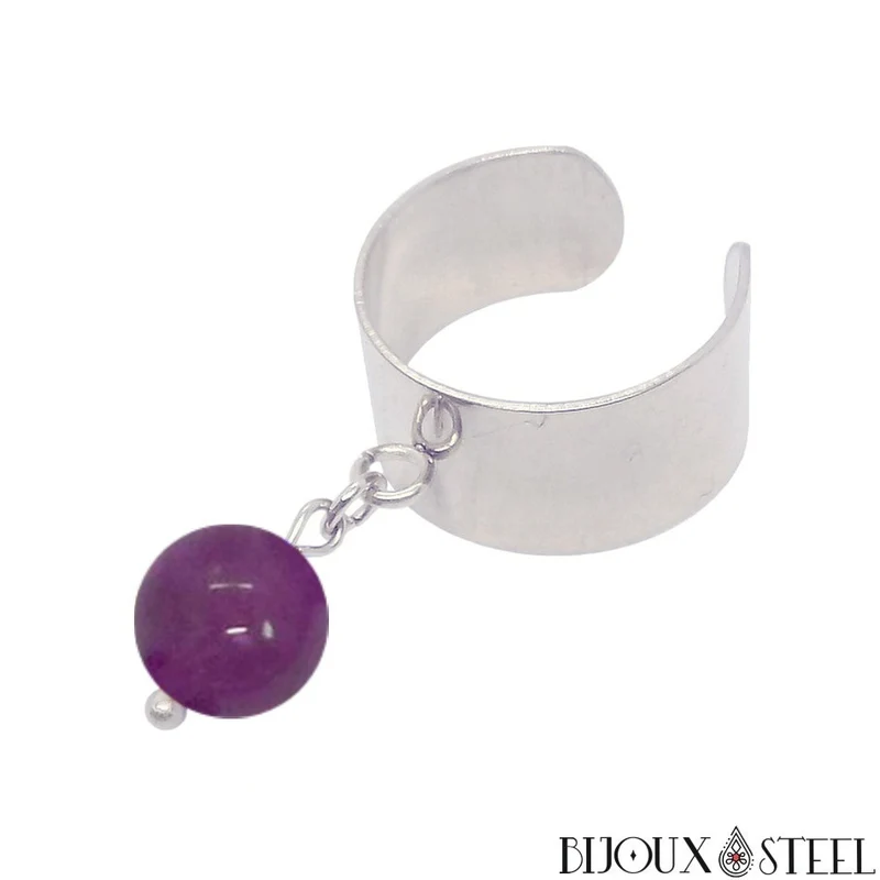 Bague large ajustable à perle d'améthyste