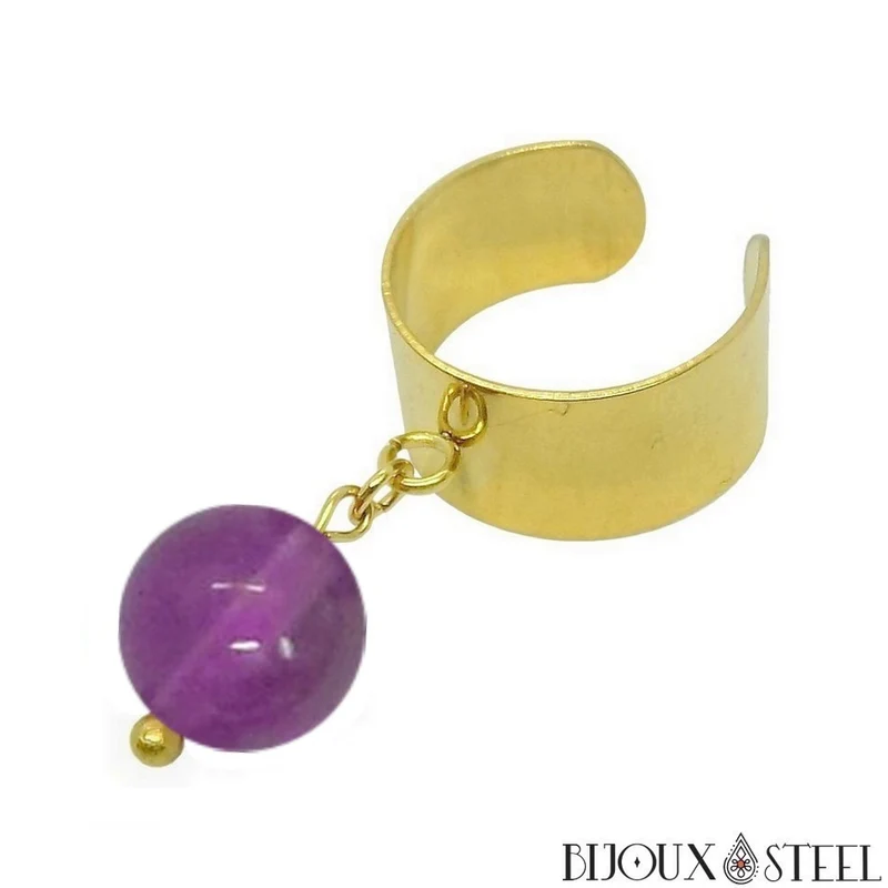 Bague large ajustable à perle d'améthyste