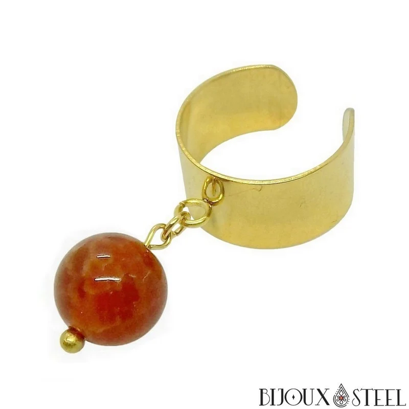 Bague large ajustable à perle d'agate de feu