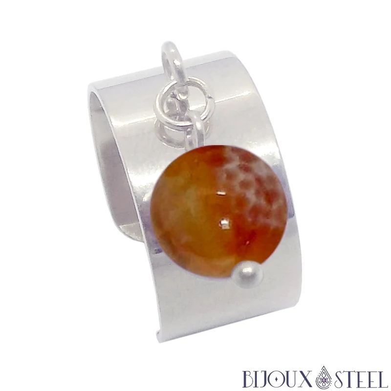 Bague large ajustable à perle d'agate de feu