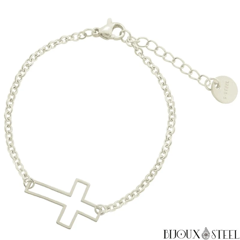 Bracelet croix ajourée en acier inoxydable