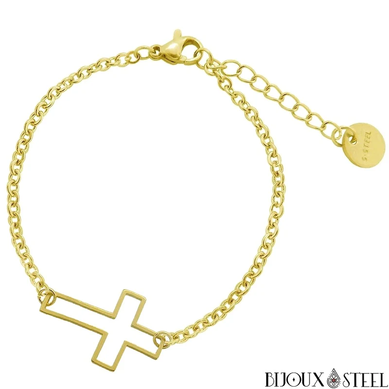 Bracelet croix ajourée en acier inoxydable